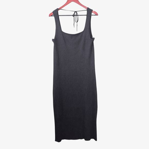 Future Collective Black Rib Knit Button Front Tank Dress Minimalist Neutral 1X - Picture 3 of 9